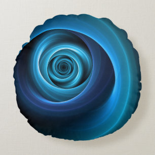 3D-Spirale Blautöne Moderne abstrakte Fraktalkunst Rundes Kissen