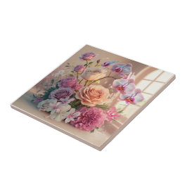 3D Spring Flowers Grußkarte mit Rose Fliese