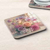 3D Spring Flowers Grußkarte mit Rose Getränkeuntersetzer (Linke Seite)