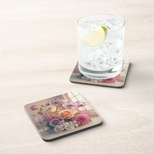 3D Spring Flowers Grußkarte mit Rose Getränkeuntersetzer