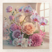 3D Spring Flowers Grußkarte mit Rose Glasuntersetzer (Vorderseite)