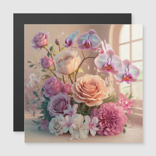3D Spring Flowers Grußkarte mit Rose Magnetkarte (Vorne/Hinten)