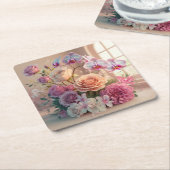 3D Spring Flowers Grußkarte mit Rose Rechteckiger Pappuntersetzer (angewinkelt)