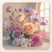 3D Spring Flowers Grußkarte mit Rose Rechteckiger Pappuntersetzer (Vorderseite)