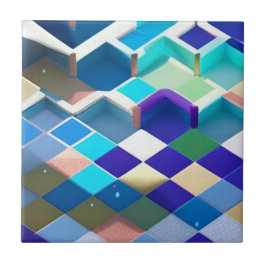 3D squares blue purple green aqua geometric art Fliese