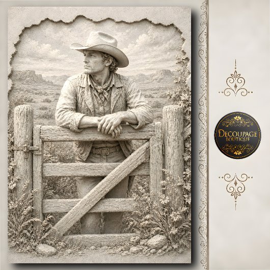 3D-Stein-Cowboy-Ranch-Tor-Skulptur Seidenpapier