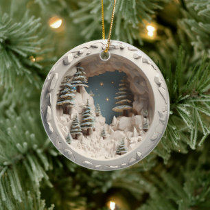 3D-Stil Winterbaumen & Sterne Weihnachtsfeiertag Keramik Ornament