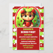 3D Strawberry Berry Erste Geburtstagsparty Einladung (Vorderseite)