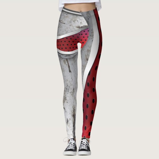 3D strukturierte rote und graue Leggings (Vorderseite)