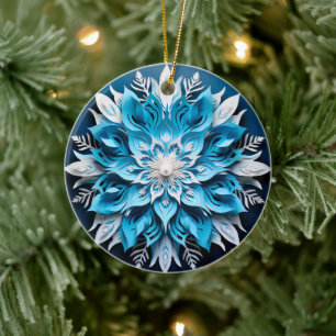 3D Style Blau Weiße Blume Weihnachtsfeiertag Keramik Ornament