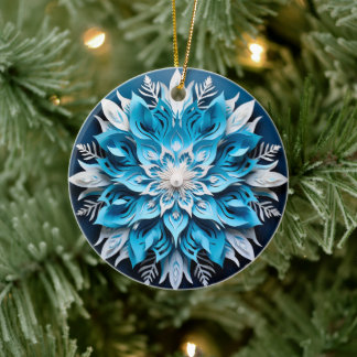 3D Style Blau Weiße Blume Weihnachtsfeiertag Keramik Ornament