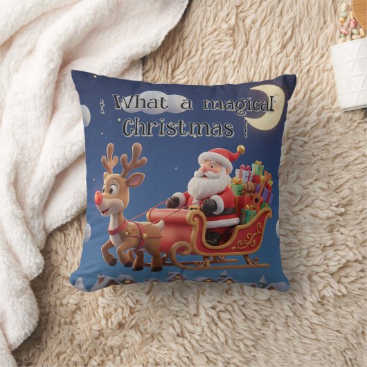 3D Style Christmas Night Sleigh Pillow Kissen (Decke)