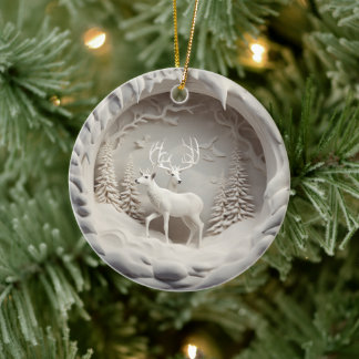3D Style Deer Buck Country Kabine Weihnachtsfeiert Keramik Ornament