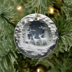 3D Style Deer Buck Country Kabine Weihnachtsfeiert Keramik Ornament