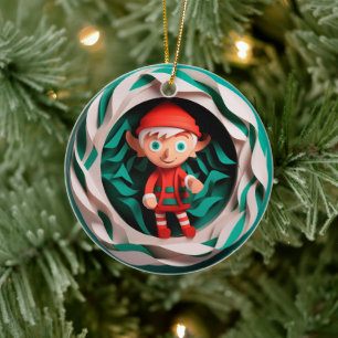 3D Style Elf Weihnachtsfeiertag Keramik Ornament