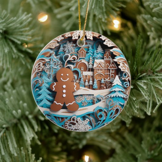 3D Style Gingerbread Man, House Christmas Holiday Keramik Ornament (Baum)