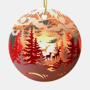 3D Style Hirsche im Wald Land Weihnachtsfeiertag Keramik Ornament