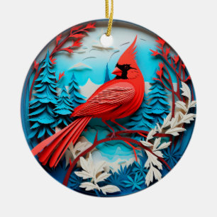 3D Style Kardinal Birds Land Weihnachtsfeiertag Keramik Ornament