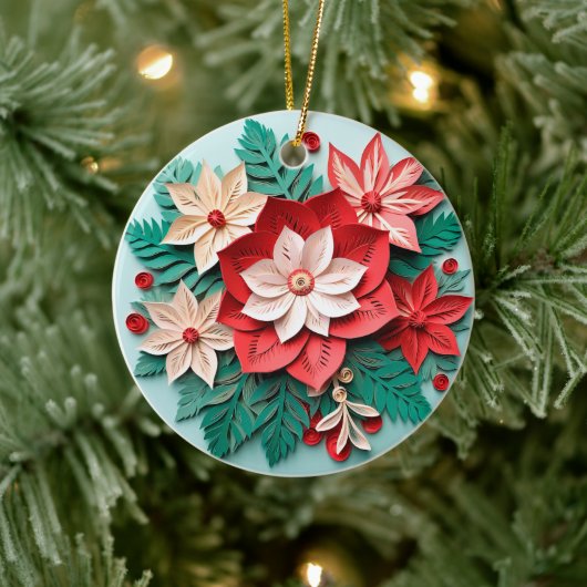 3D Style Poinsettia Blume Weihnachtsfeiertag Keramik Ornament (Baum)