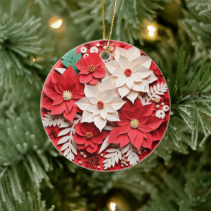 3D Style Poinsettia Blume Weihnachtsfeiertag Keramik Ornament