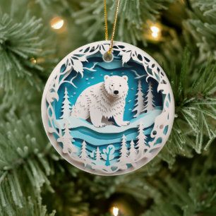 3D Style Polar Bear Winter Weihnachtsfeiertag Keramik Ornament