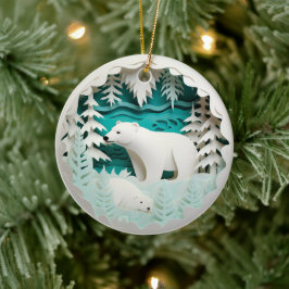 3D Style Polar Bear Winter Weihnachtsfeiertag Keramik Ornament