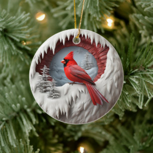 3D Style Red Kardinal Bird Weihnachtsfeiertag Keramik Ornament