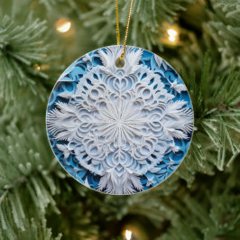 3D Style White & Blue Schneeflocken Weihnachtsfest Keramik Ornament