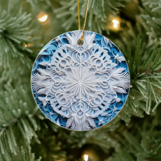 3D Style White & Blue Schneeflocken Weihnachtsfest Keramik Ornament (Baum)