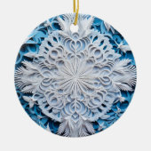 3D Style White & Blue Schneeflocken Weihnachtsfest Keramik Ornament (Vorne)