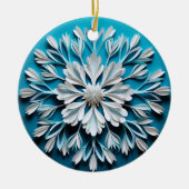3D Style White & Blue Schneeflocken Weihnachtsfest Keramik Ornament (Vorne)