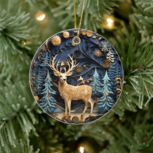 3D Style Winter Gold Deck Buck Weihnachtsfeiertag Keramik Ornament