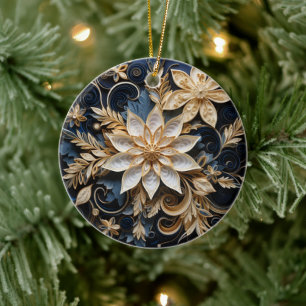 3D Style Winter Gold Poinsettia Weihnachtsfeiertag Keramik Ornament