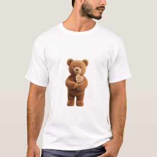 3D Süßer Fluffiger Teddybär hält Holzschild 'Nur z T-Shirt
