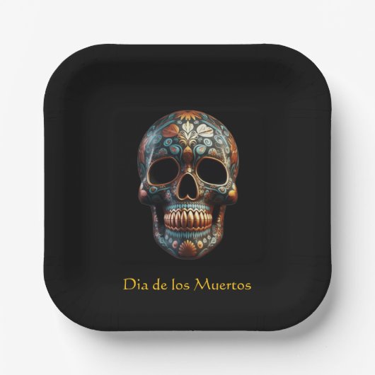 3D Tag des Toten Schädels, Brauch Pappteller (Vorderseite)
