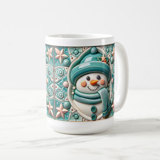 3D Teal Christmas Snowman Kaffeetasse (VorderseiteRechts)