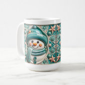 3D Teal Christmas Snowman Kaffeetasse (Vorderseite Links)