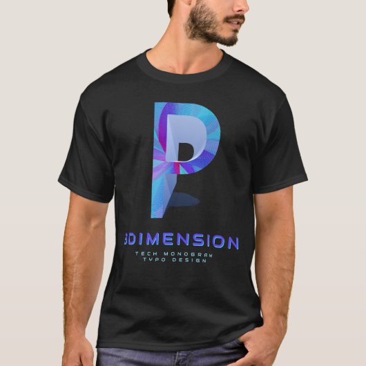 3D-Tech-Buchstabe P Moderne Monogramm-Stilistik T-Shirt (Vorderseite)