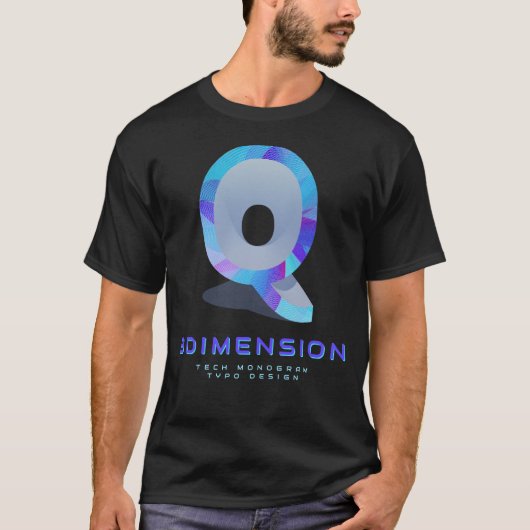 3D Tech-Buchstabe Q Modern Monogramm Stylisch T-Shirt (Vorderseite)