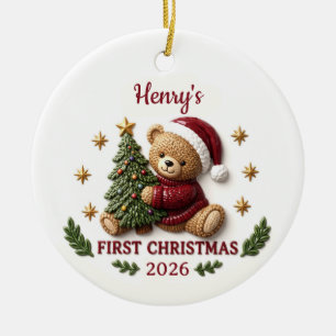 3D-Teddybär-Baby-1.-Weihnachtsbaum Keramik Ornament