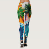 3D Textured Tropical Wave & Sun Abstract Impasto Leggings (Rückseite)