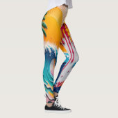3D Textured Tropical Wave & Sun Abstract Impasto Leggings (Rechts)