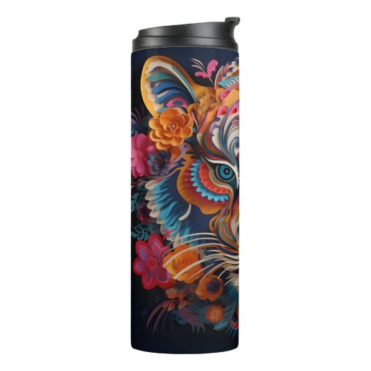 3D-Tiger und Blume-Design Thermosbecher (Nach links gedreht)