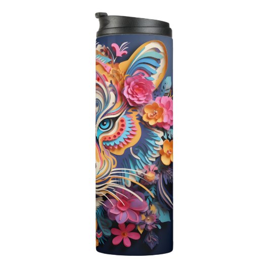 3D-Tiger und Blume-Design Thermosbecher (Nach rechts gedreht)
