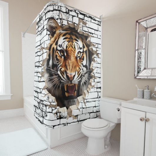 3D Tiger Wall Break - Paradies für Kletterhexen: Duschvorhang (Beispiel)