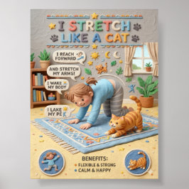 3D-Ton-Kind-und-Katze-Recken-Bildungsplakat Poster