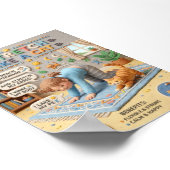 3D-Ton-Kind-und-Katze-Recken-Bildungsplakat Poster (Ecke)