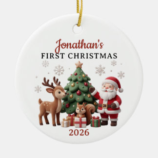 3D-Ton-Santa & Rentier-Baby 1. Weihnachten Keramik Ornament