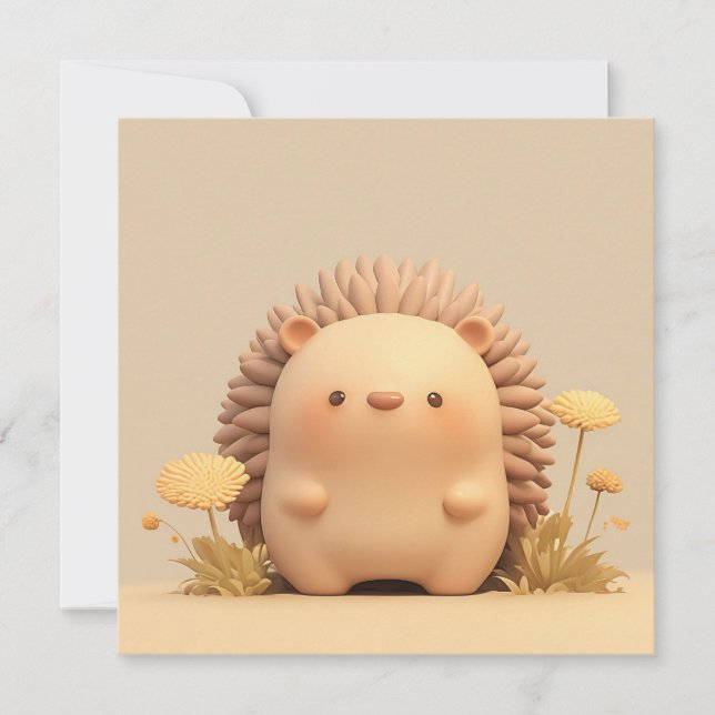 3D-Ton-Stachelschwein in Gelbem Blumenfeld - Postk (Vorderseite)