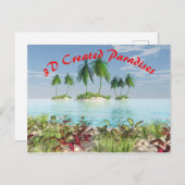 3D Tropical Sandy Beach Palm Tree Islands Postkarte (Vorne/Hinten)